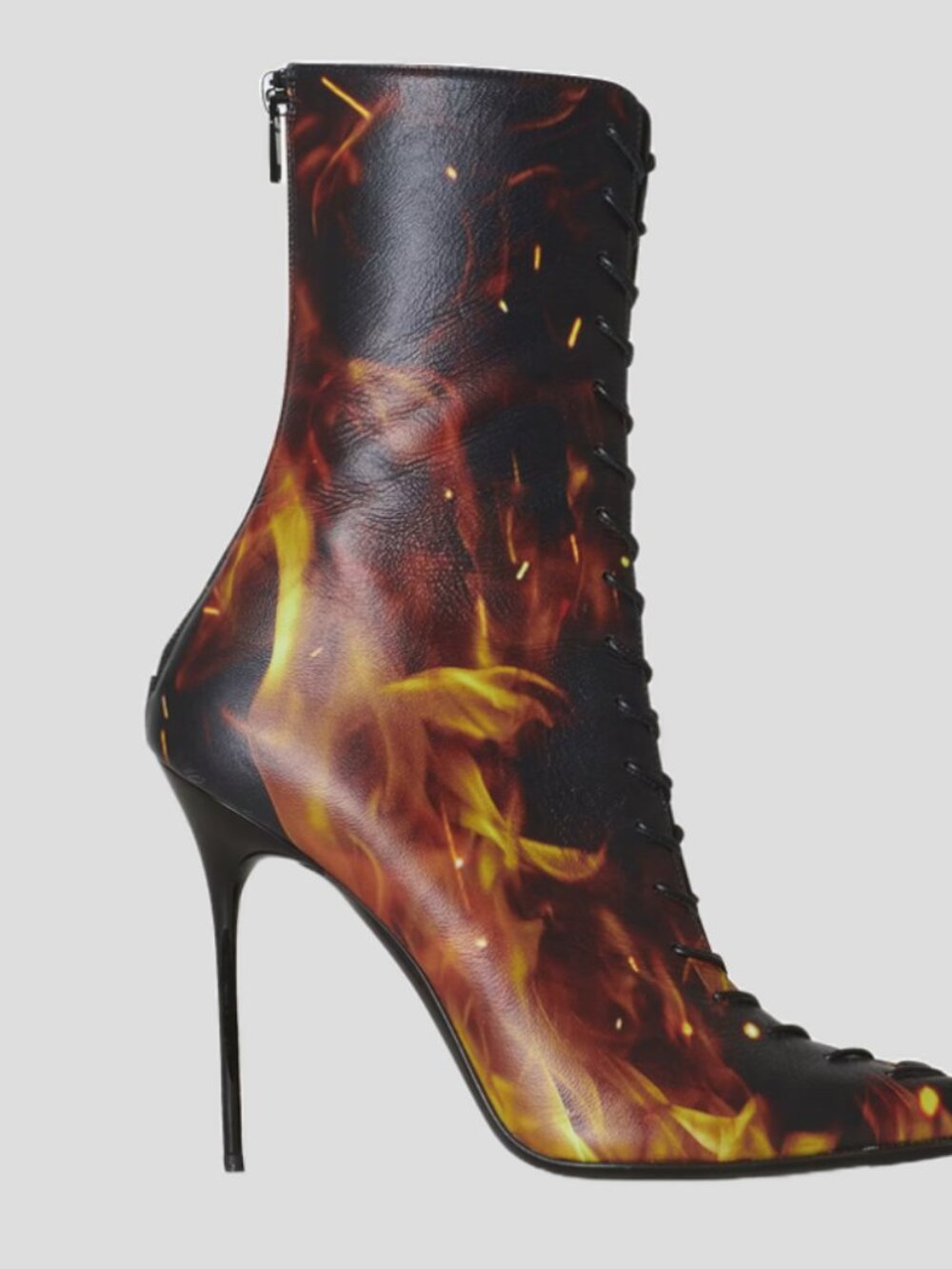 Balmain Uria Black Orange Burning Flame Fire Corset Lace Boots - EU 37 W - US 7